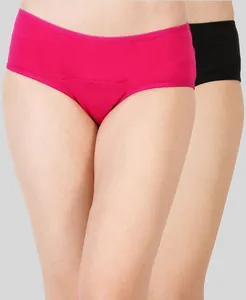 Bamboo Fabric Leak Proof Period Panty 3 Layers Not for heavy Flow | Black & Fuchsia | Pack of 2