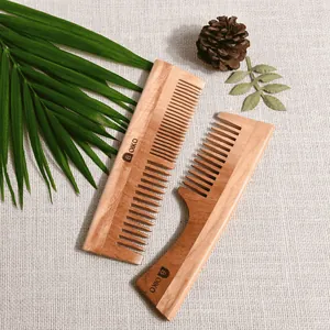 Neem Wood Hair Comb Pack of 2 |Detangling, Frizz Control | For All Hair Types