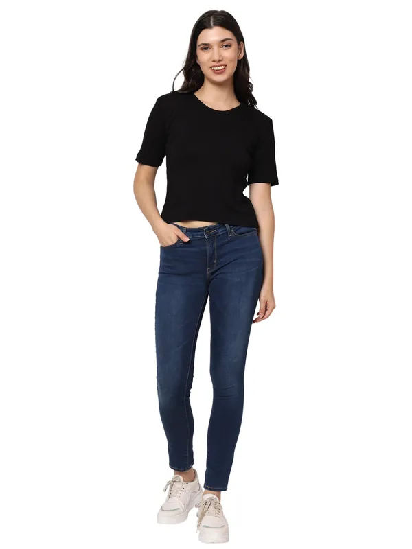 Elegant Bamboo Rib fabric Half Sleeves Top For girl | Black thumbnail