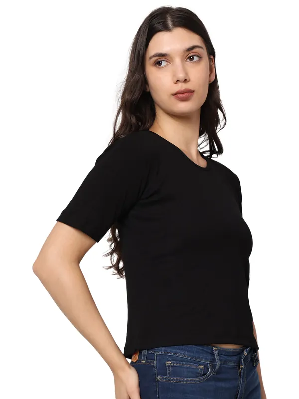 Elegant Bamboo Rib fabric Half Sleeves Top For girl | Black thumbnail