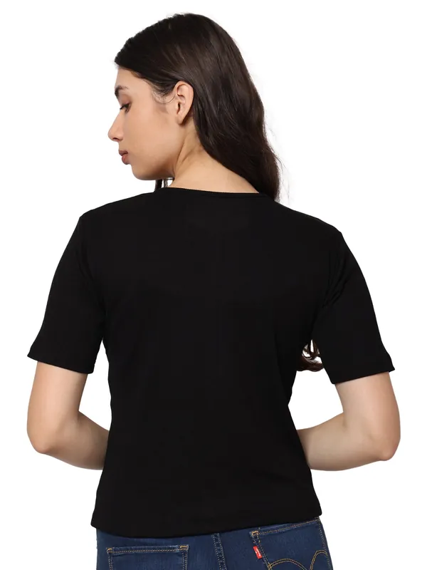Elegant Bamboo Rib fabric Half Sleeves Top For girl | Black thumbnail