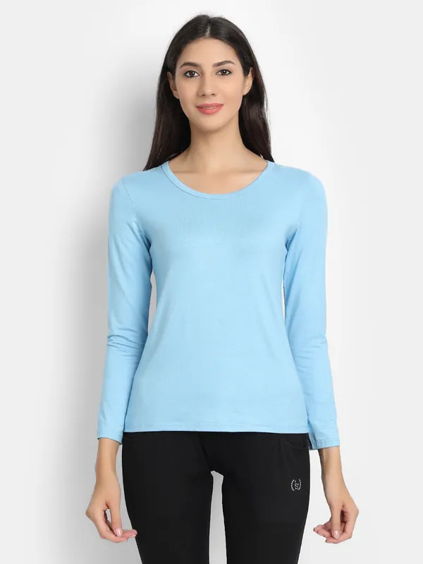 Bamboo Fabric Women's Full Sleeves T-Shirt | Sea Blue thumbnail