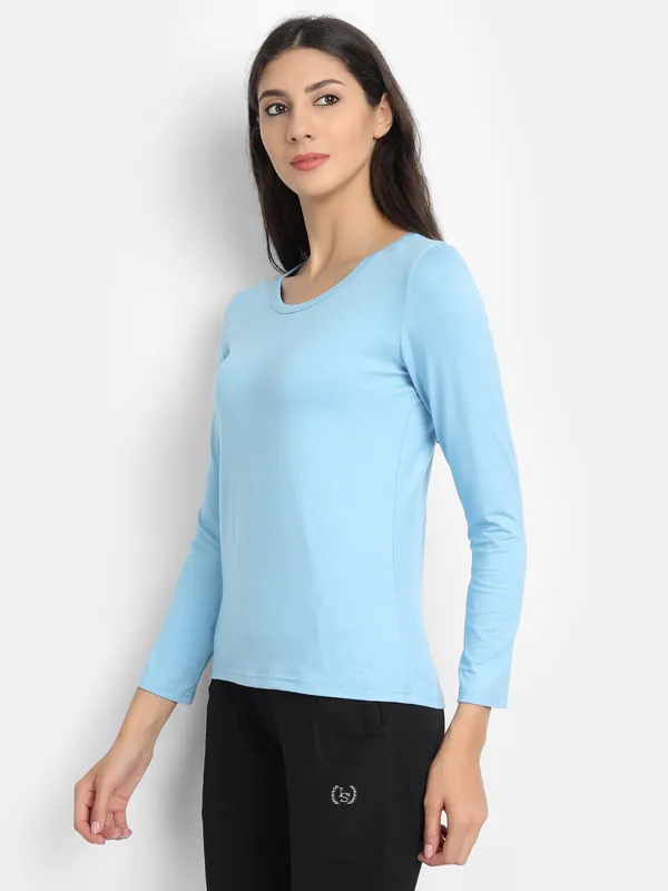 Bamboo Fabric Women's Full Sleeves T-Shirt | Sea Blue thumbnail
