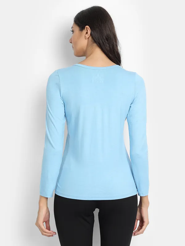 Bamboo Fabric Women's Full Sleeves T-Shirt | Sea Blue thumbnail