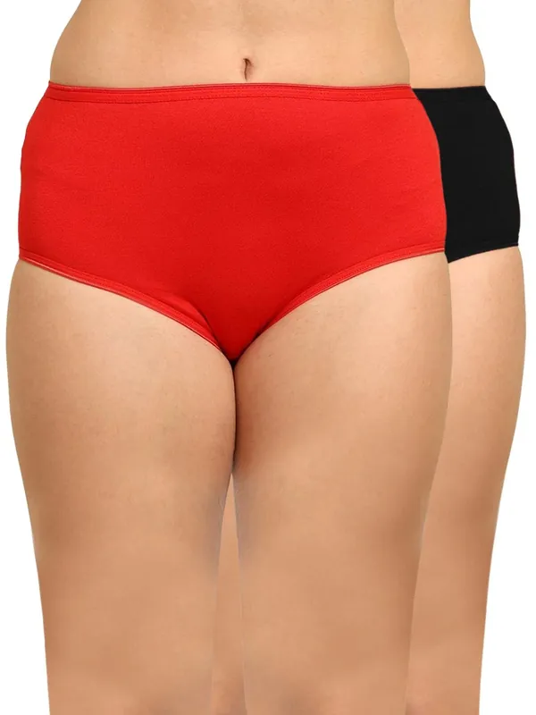Bamboo Fabric Women's Hipster Panty | Red and Black | Pack of 2