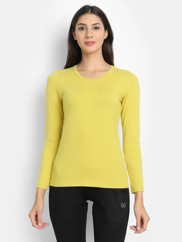 Bamboo Fabric Women's Full Sleeves T-Shirt | Yellow thumbnail
