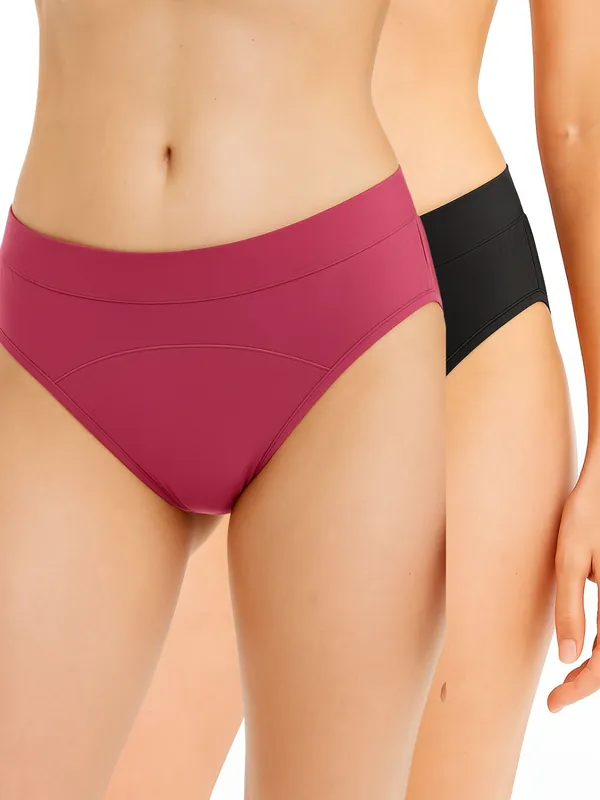 Bamboo Fabric Period Panty 5 Layer Protection | Soft & Odor-Free | Fuchsia & Black | Pack of 2