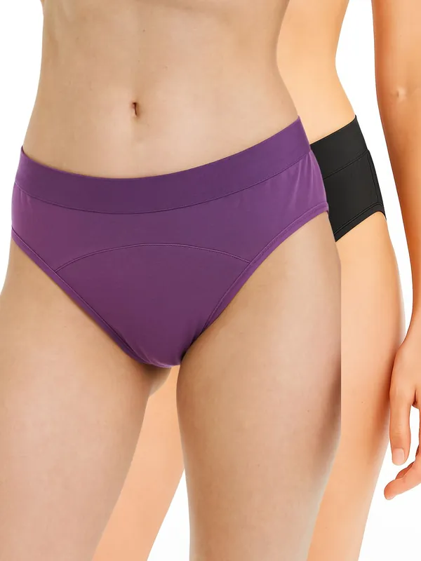 Bamboo Fabric Period Panty 5 Layer Protection | Soft & Odor-Free | Purple & Black | Pack of 2