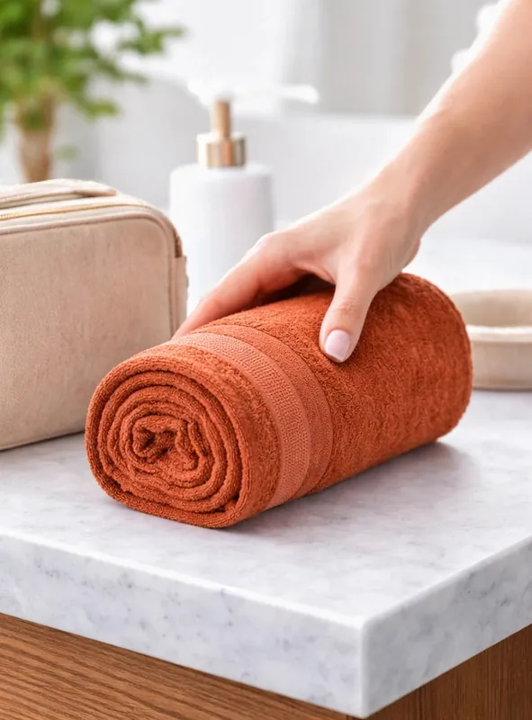 Bamboo Bath Towel – Ultra Soft, Quick Dry & Eco-Friendly Luxury Care | Rust and White | Pack of 2 thumbnail
