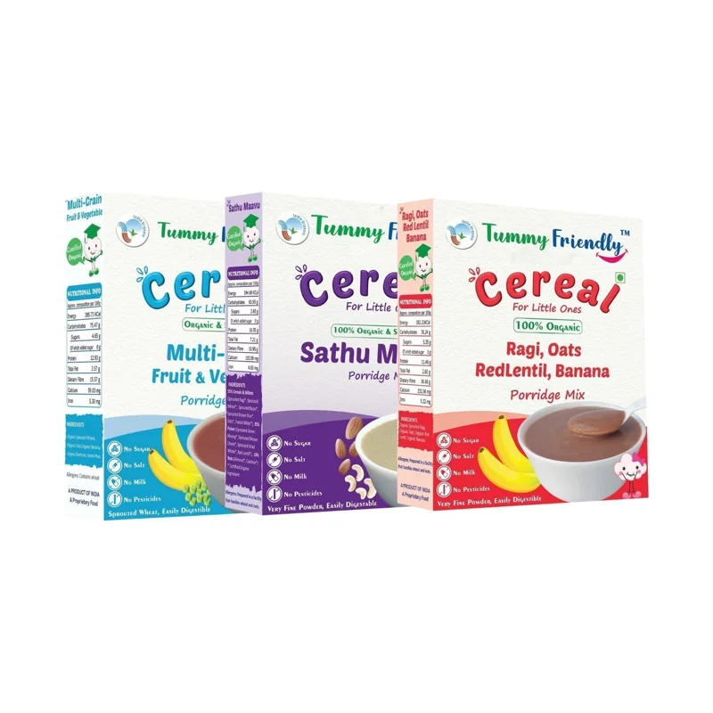 Porridge Mixes (Ragi, Sathu Maavu, Multi-Grain) | USDA Organic | 8+ Months | 600 g (3 x 200 g)