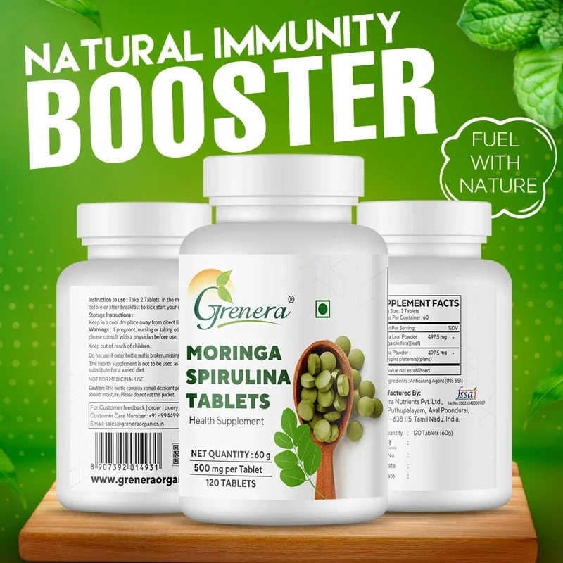 Moringa Spirulina Tablets | 120 Tablets (500 mg/Tablet) | 60 g