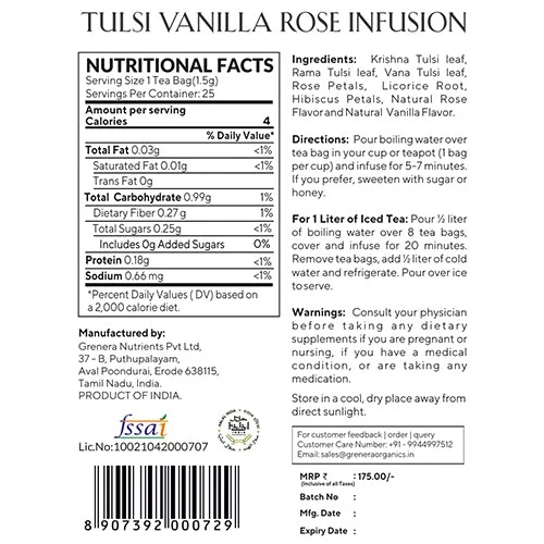 Tulsi Vanilla Rose Infusion | 25 Tea Bags | 37.5 g