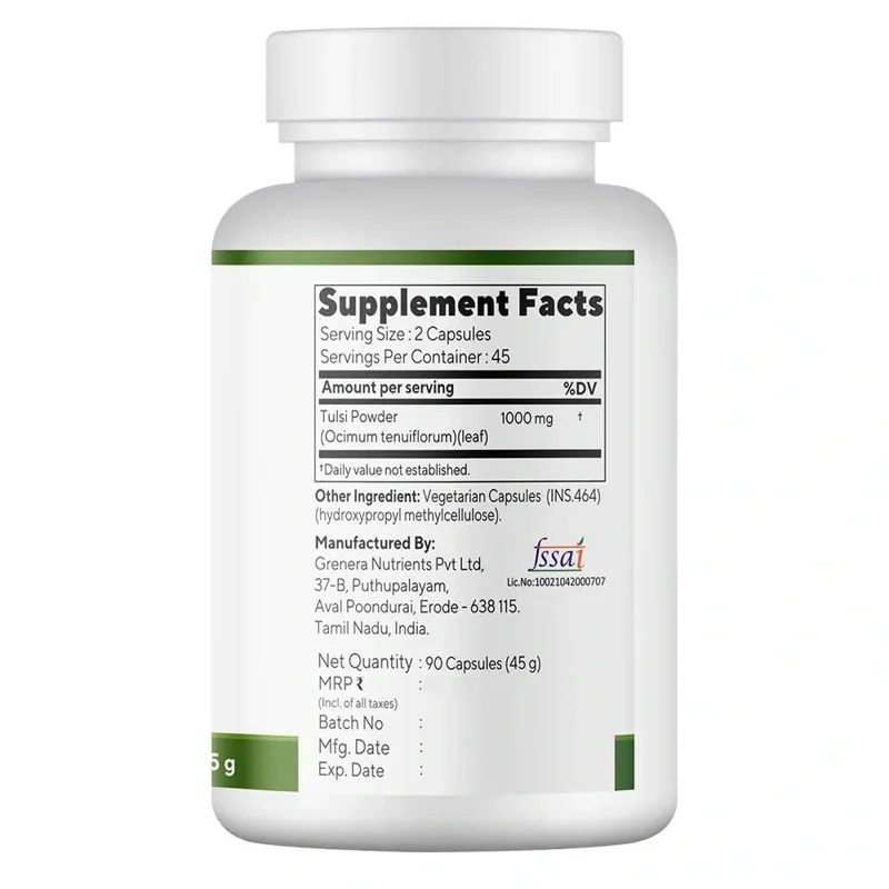 Tulsi Capsules | 90 Capsules | 500 mg/Capsule | 45 g
