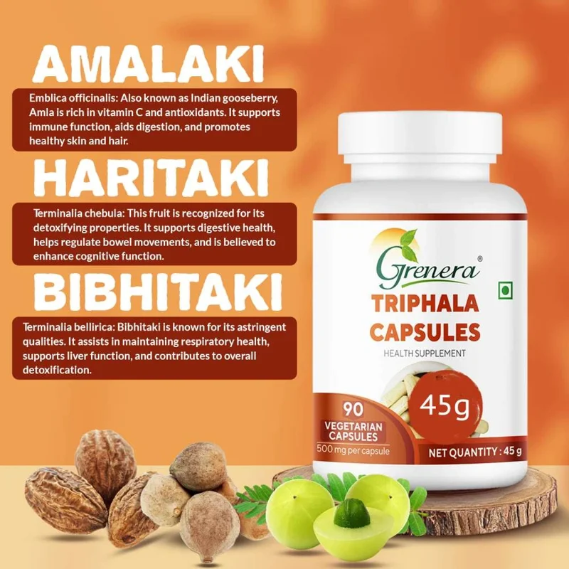 Triphala Capsules | 90 Capsules | 500 mg/Capsule | 45 g