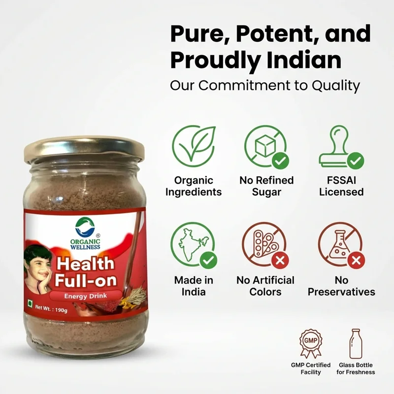 Organic Wellness Health Full On – Chocolate Nutrition Drink – Growth & Brain Health – 190 g thumbnail