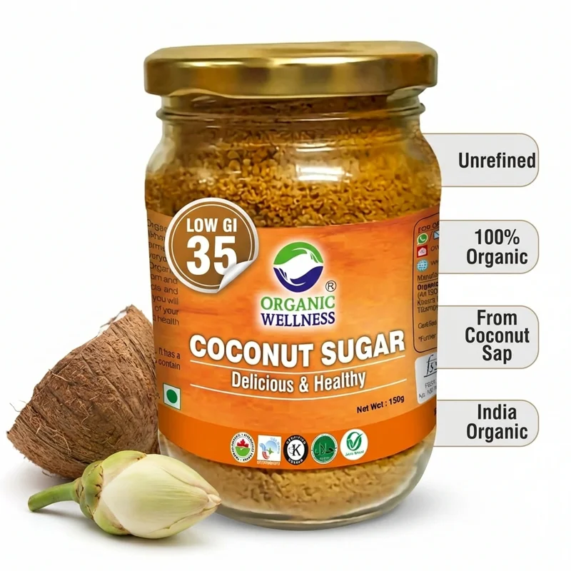 Organic Wellness Coconut Sugar – Natural Low GI Sweetener – Unrefined – 150 g