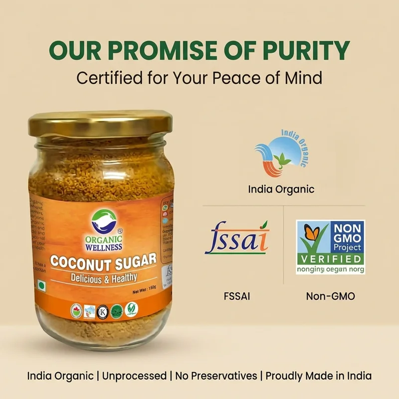 Organic Wellness Coconut Sugar – Natural Low GI Sweetener – Unrefined – 150 g thumbnail