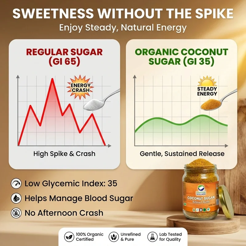 Organic Wellness Coconut Sugar – Natural Low GI Sweetener – Unrefined – 150 g thumbnail