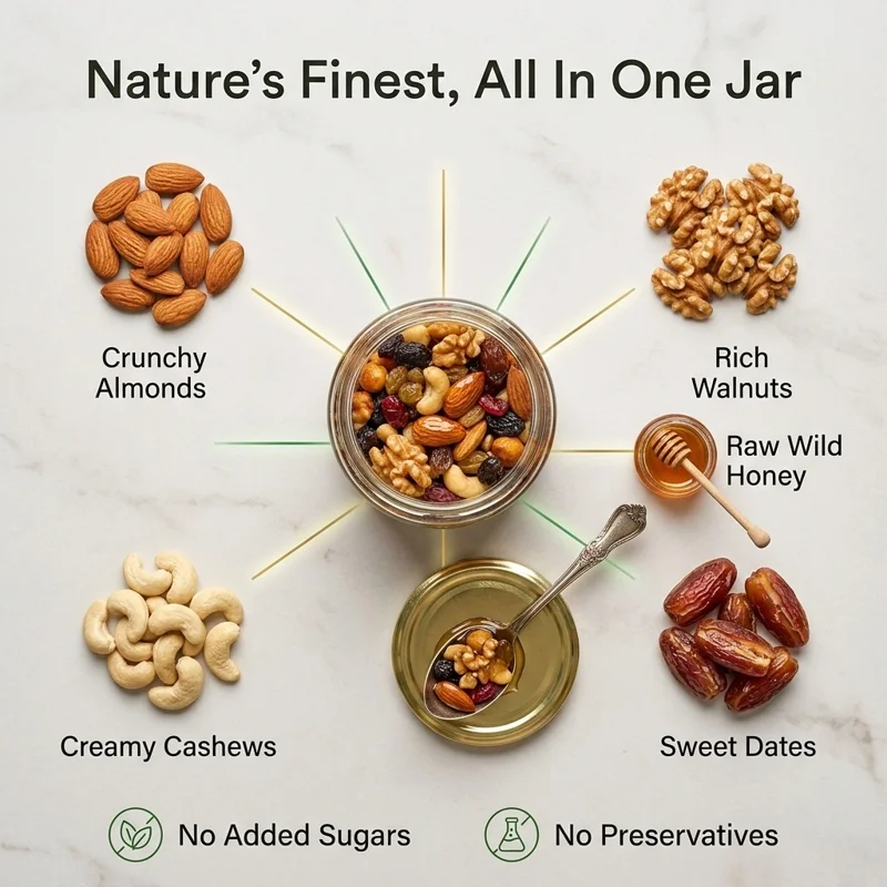 Organic Wellness Dry Fruits with Honey – Premium Nuts in Raw Honey – 350 g