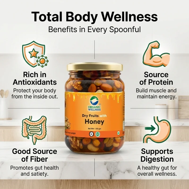 Organic Wellness Dry Fruits with Honey – Premium Nuts in Raw Honey – 350 g thumbnail