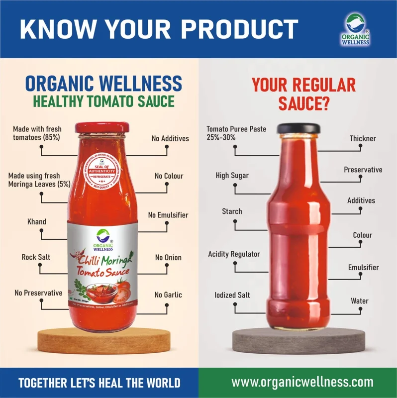 Organic Wellness Chilli Moringa Tomato Sauce – 100% Natural – No Preservatives – 350 g thumbnail