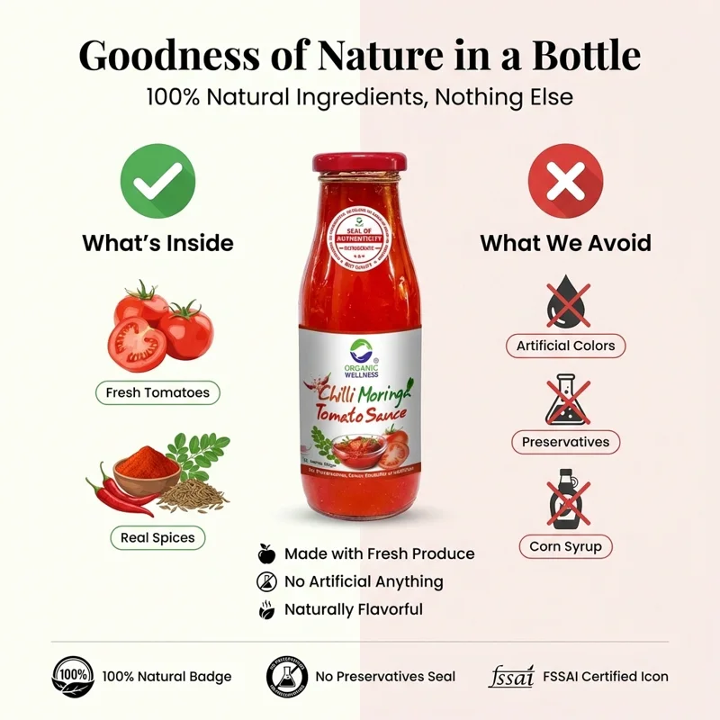 Organic Wellness Chilli Moringa Tomato Sauce – 100% Natural – No Preservatives – 350 g thumbnail