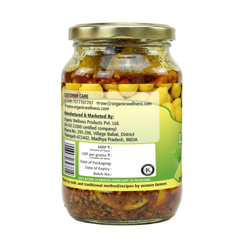 Organic Wellness Lemon Pickle – Certified Organic – Khatta Mitha, Traditional Recipe – 300 g thumbnail