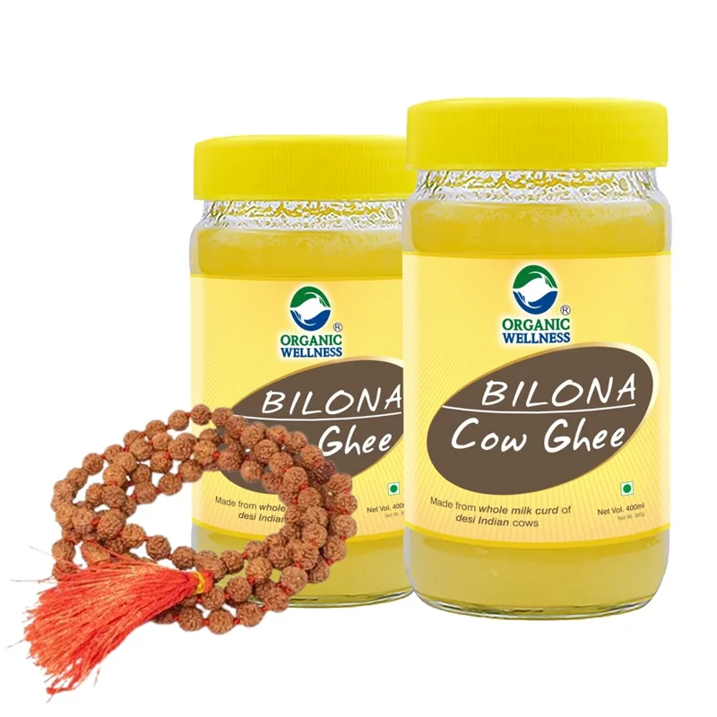 Organic Wellness Bilona Desi Cow Ghee – Pack of 2 – Free Rudraksha Mala – 800 ml