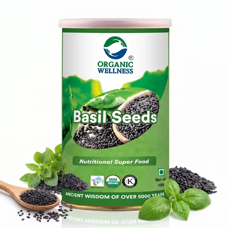 Organic Wellness Basil Seeds (Sabja) – Certified Organic – Cooling & Digestive – 100 g