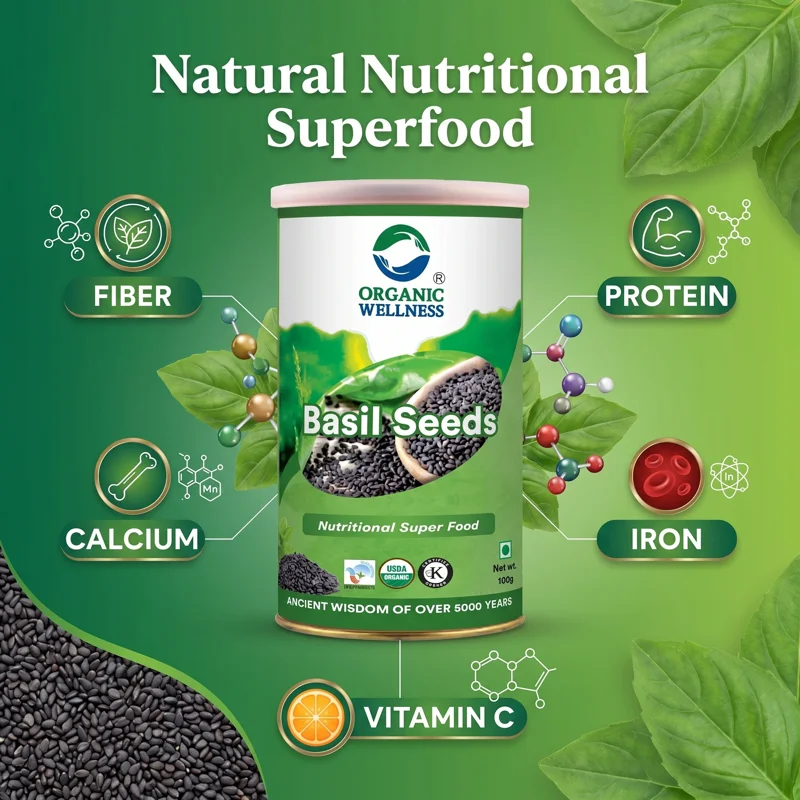 Organic Wellness Basil Seeds (Sabja) – Certified Organic – Cooling & Digestive – 100 g thumbnail