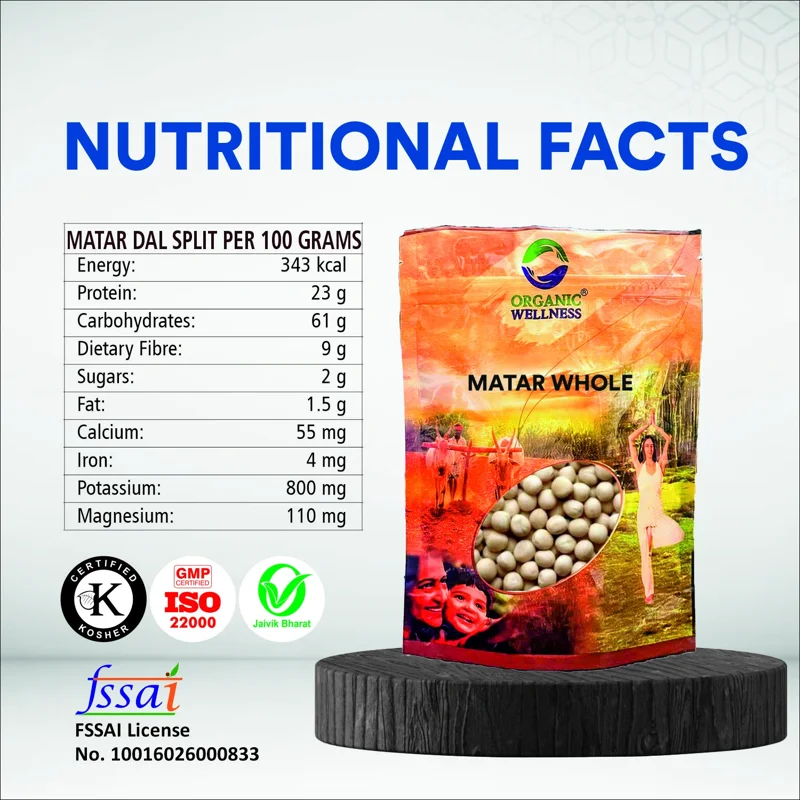 Organic Wellness Matar Whole – Whole Green Peas – Bundelkhand Sourced – 450 g thumbnail