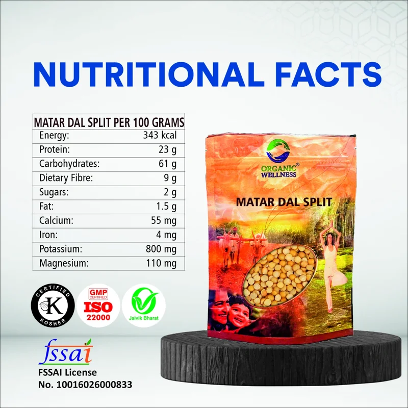 Organic Wellness Matar Dal – Split Green Peas – Stone-Ground – 450 g thumbnail