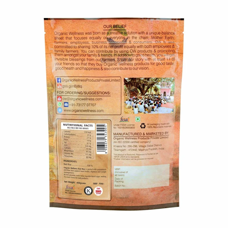 Organic Wellness Red Rice – Whole Grain – Rich in Antioxidants – 450 g thumbnail