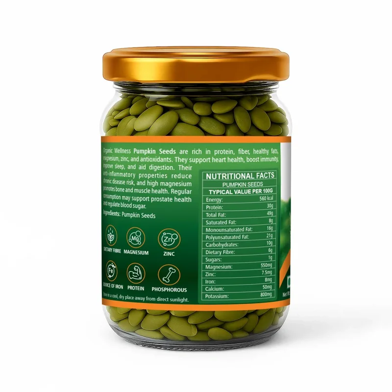 Organic Wellness Pumpkin Seeds – Certified Organic – AAA Grade, Protein & Zinc Rich – 175 g thumbnail