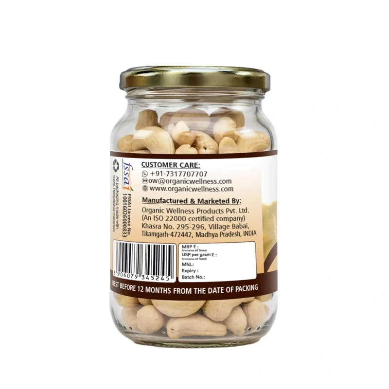 Organic Wellness Cashew (Kaju) – Premium Whole – Gluten Free – 150 g thumbnail