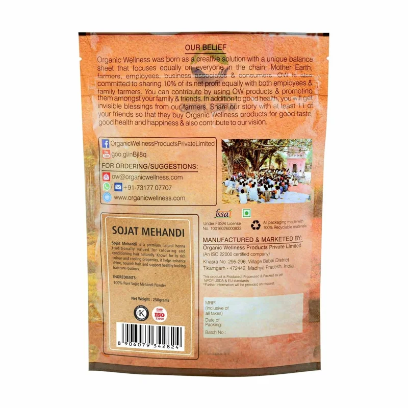 Organic Wellness Sojat Mehandi (Henna) – Natural Hair Color & Conditioning – 250 g thumbnail