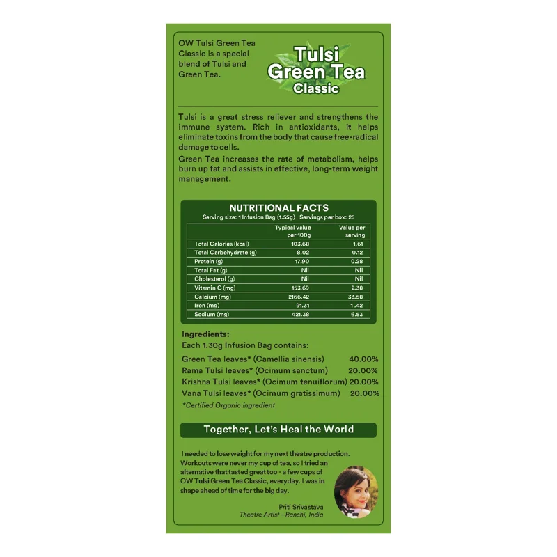 Organic Wellness Tulsi Green Tea Classic 25 Teabags – Certified Organic – Antioxidant Rich thumbnail