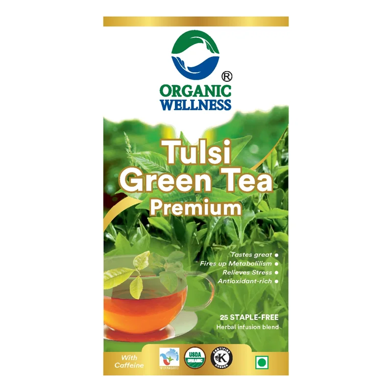Organic Wellness Tulsi Green Tea Premium – Certified Organic – Rich in Antioxidants, Weight Management – 25 Teabags