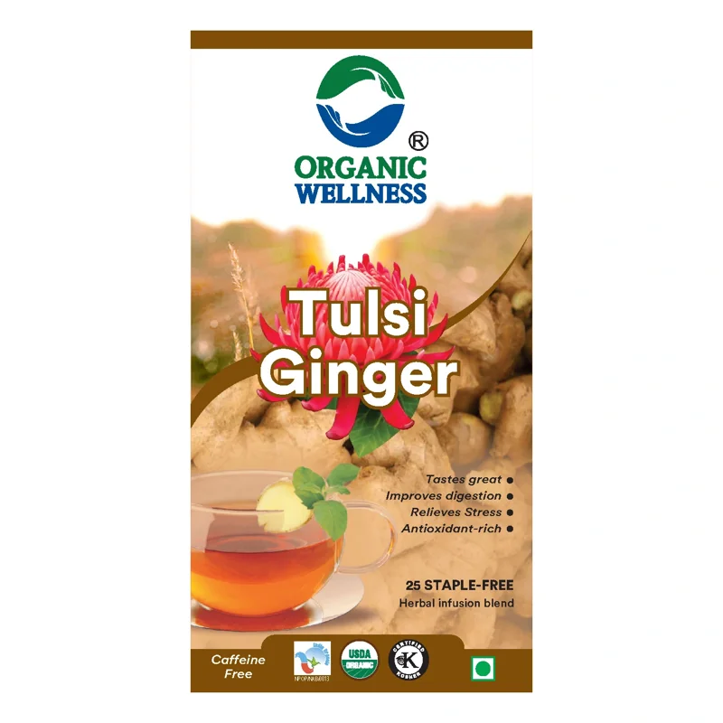 Organic Wellness Tulsi Ginger Tea – Digestive Support – Immunity Booster – 25 Teabags