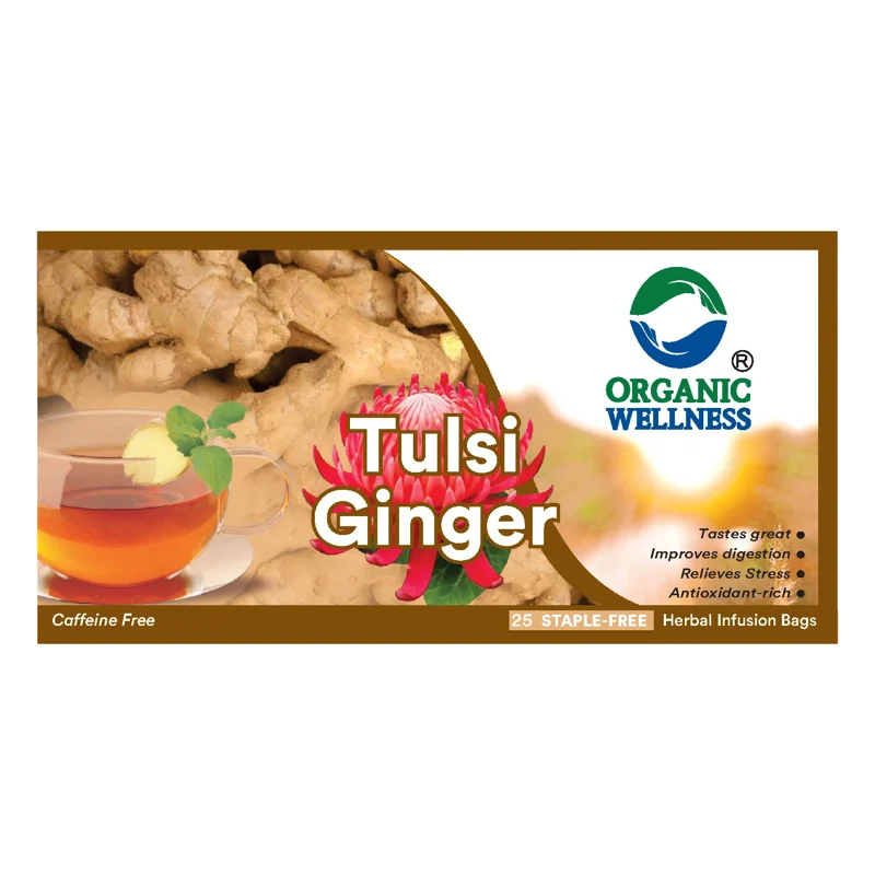 Organic Wellness Tulsi Ginger Tea – Digestive Support – Immunity Booster – 25 Teabags thumbnail