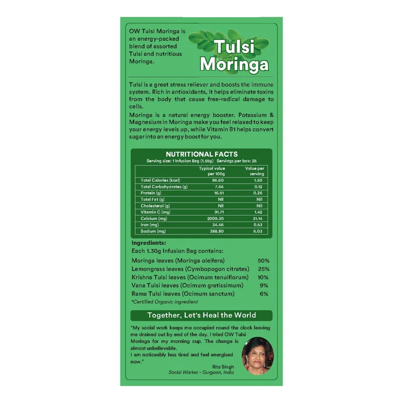 Organic Wellness Tulsi Moringa Tea – Rich in Nutrients – Immunity Booster – 25 Teabags thumbnail