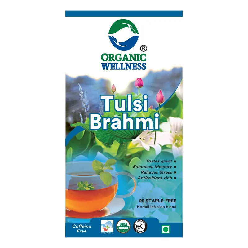 Organic Wellness Tulsi Brahmi Tea – Memory & Focus – Stress Relief – 25 Teabags thumbnail