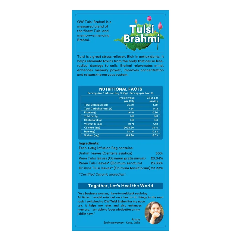 Organic Wellness Tulsi Brahmi Tea – Memory & Focus – Stress Relief – 25 Teabags thumbnail
