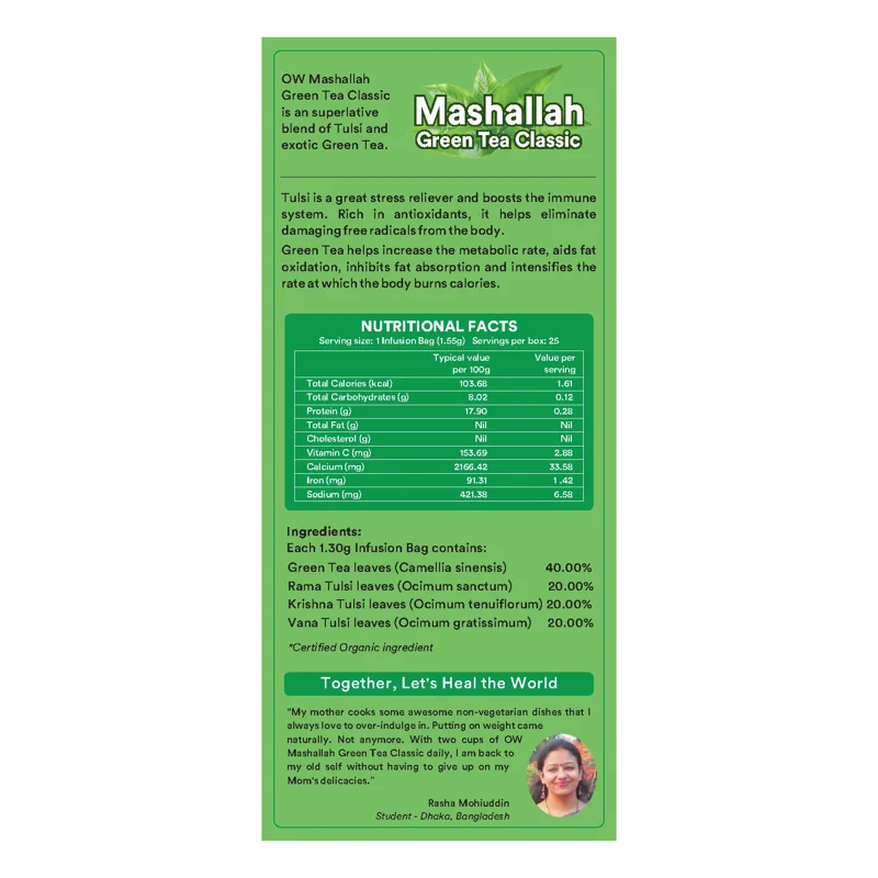 Organic Wellness Mashallah Green Tea Classic – Certified Organic – Rich in Antioxidants – 25 Teabags thumbnail