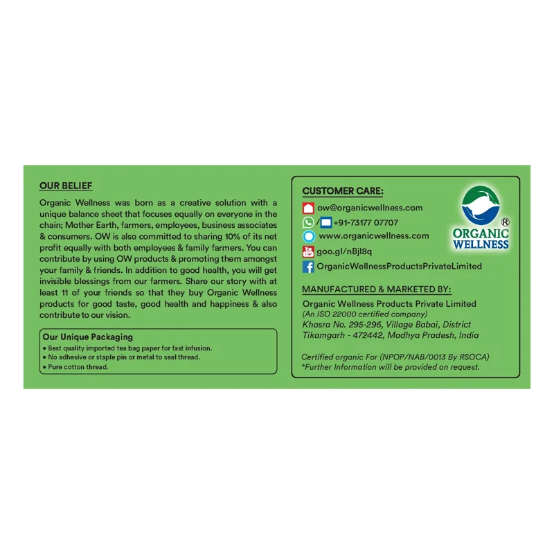 Organic Wellness Mashallah Green Tea Classic – Certified Organic – Rich in Antioxidants – 25 Teabags thumbnail