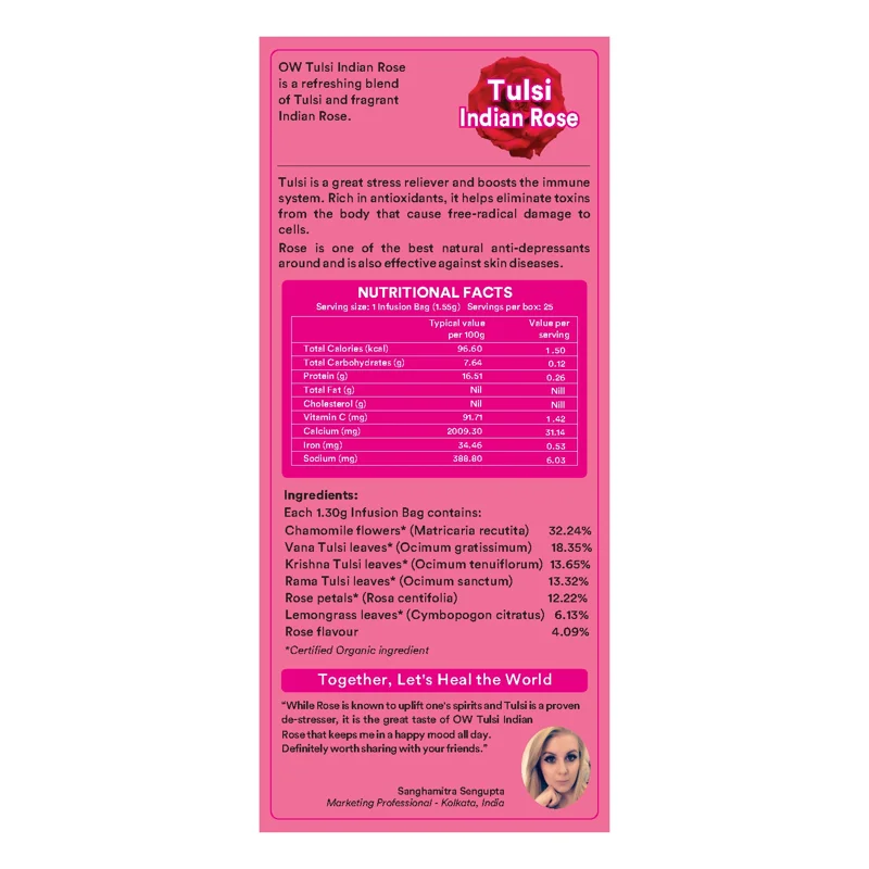 Organic Wellness Tulsi Indian Rose Tea – Certified Organic – Rich in Antioxidants, Good for Skin – 25 Teabags thumbnail
