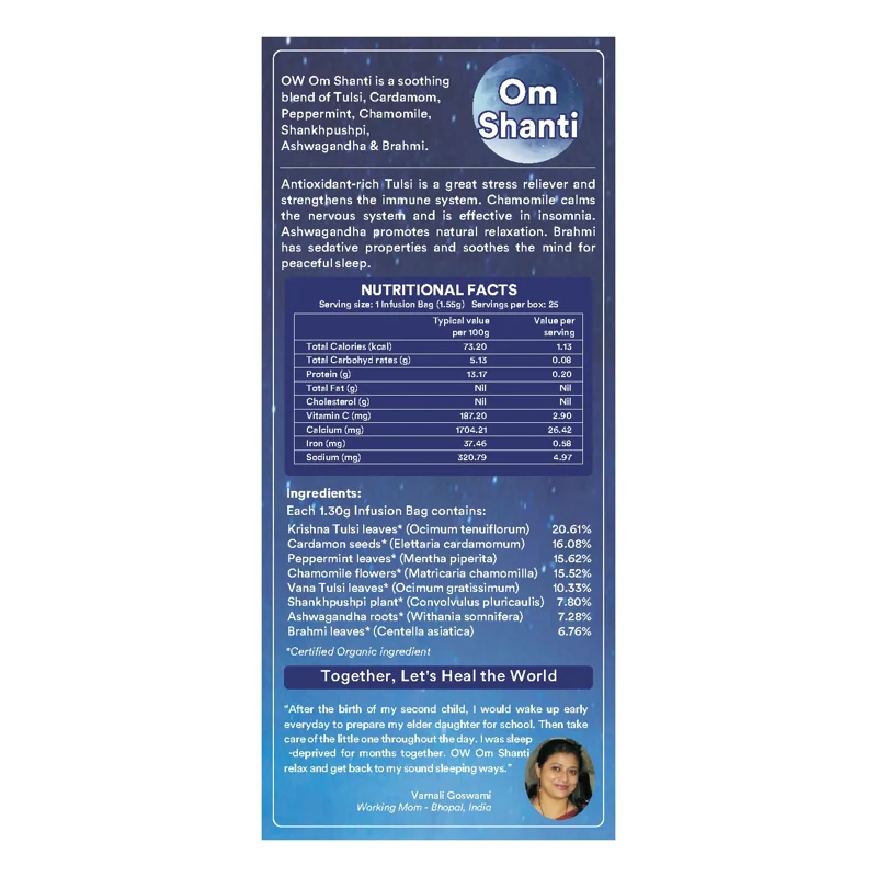 Organic Wellness Om Shanti Tea – Calming & Relaxing – Stress Relief – 25 Teabags thumbnail