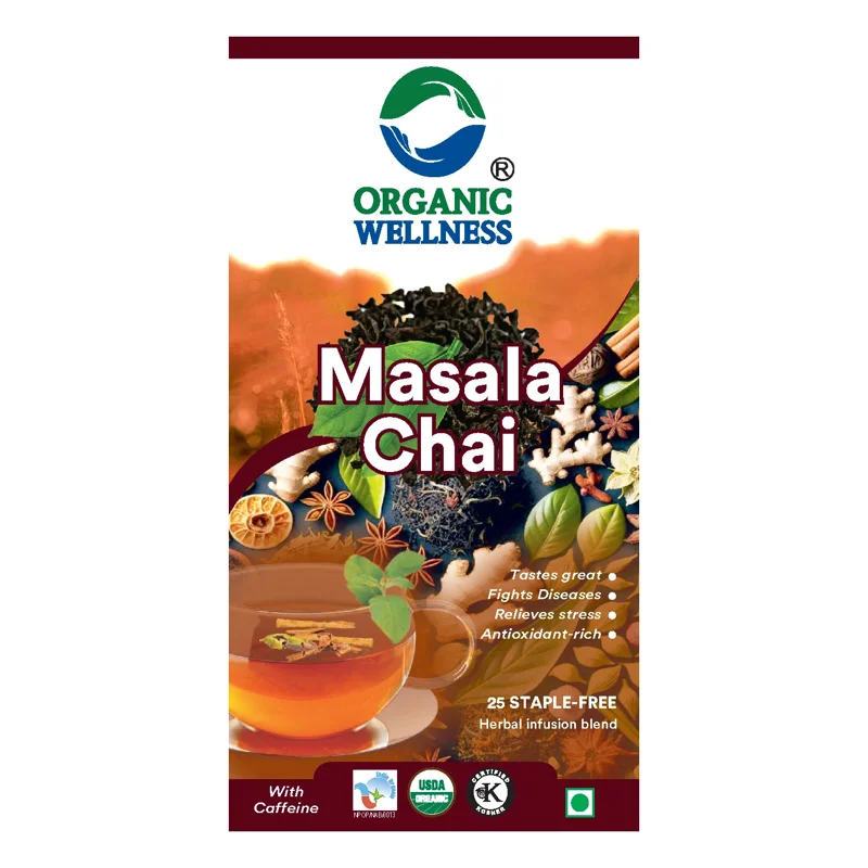 Organic Wellness Masala Chai Tea – Traditional Indian Spiced Tea – 25 Teabags