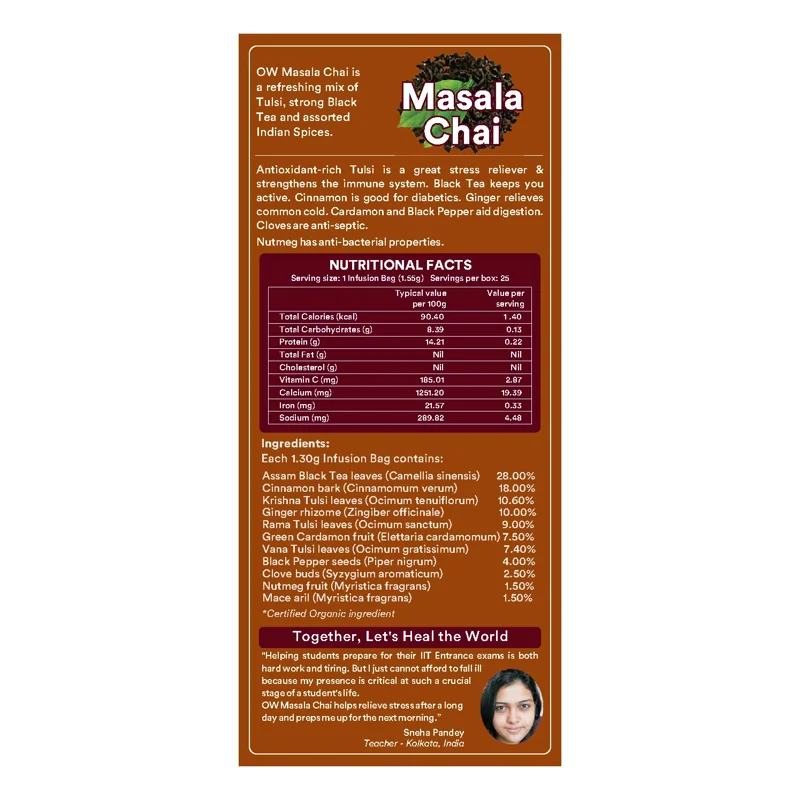 Organic Wellness Masala Chai Tea – Traditional Indian Spiced Tea – 25 Teabags thumbnail