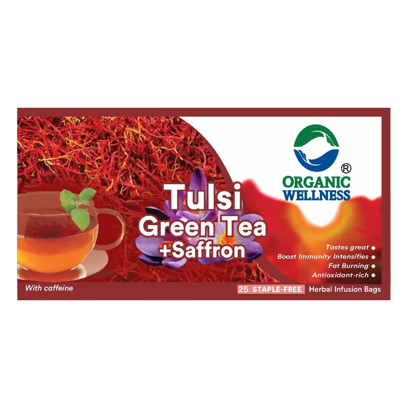 Organic Wellness Tulsi Green Tea + Saffron – Certified Organic – Premium Blend, Rich in Antioxidants – 25 Teabags thumbnail